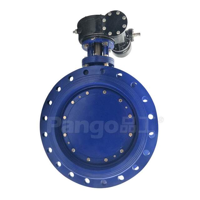 Large diameter two-way flange soft seal double eccentric butterfly valve Ductile cast iron industrial water treatment worm gear drive butterfly valve