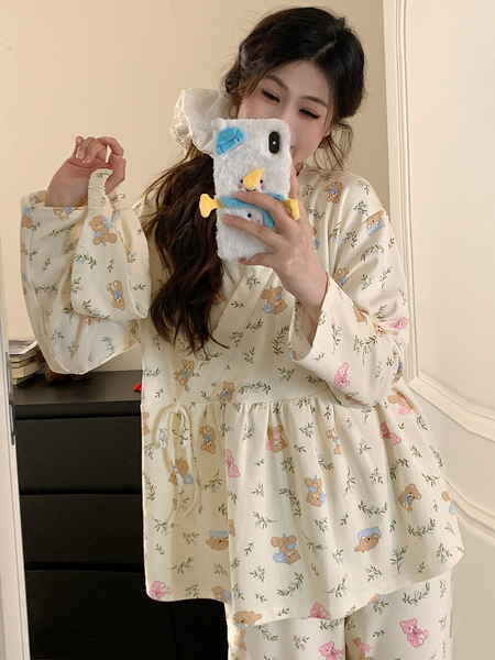 带胸垫月子服3月份春秋产后纯棉全棉吸汗四季款孕妇睡衣产妇哺乳4