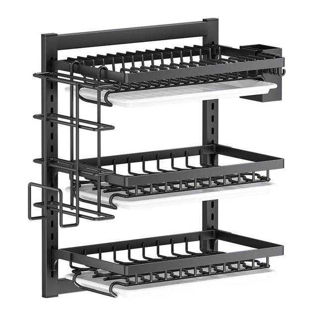 Punch-free kitchen storage rack Multi-layer bowl rack storage rack Multi-function bowl chopsticks bowls and plates wall-mounted drain rack