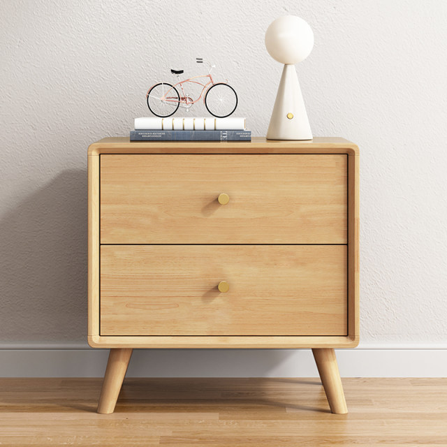 Solid wood rubber wooden bedside table Wasabi style home bedroom bedside simple modern storage cabinet storage cabinet small cabinet