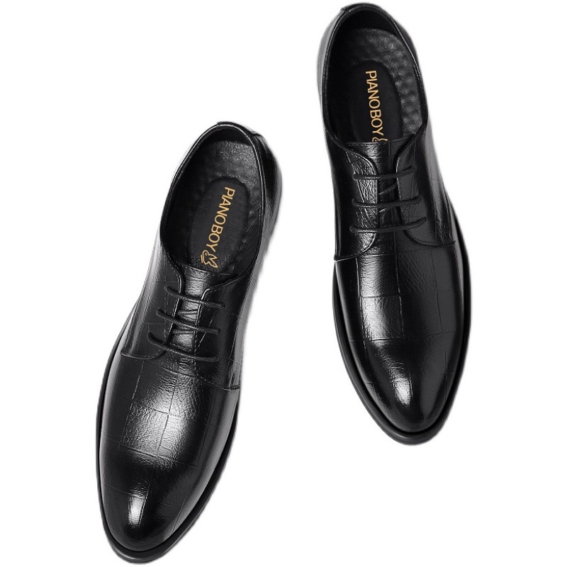 LEATHER SHOES MENS AUTUMN BREATHABLE BUSINESS IS EQUIPPED A SUIT CASUAL HEIGHTENED BRITISH POINTED TOE BLACK WEDDING GROOM SHOES