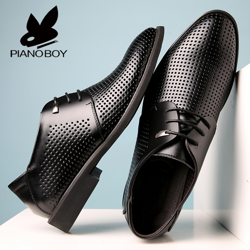 2024 GENUINE LEATHER HOLLOW BREATHABLE LEATHER SHOES MENS SUMMER KOREAN BUSINESS FORMAL WEAR CASUAL SANDALS PLUS SIZE TREND