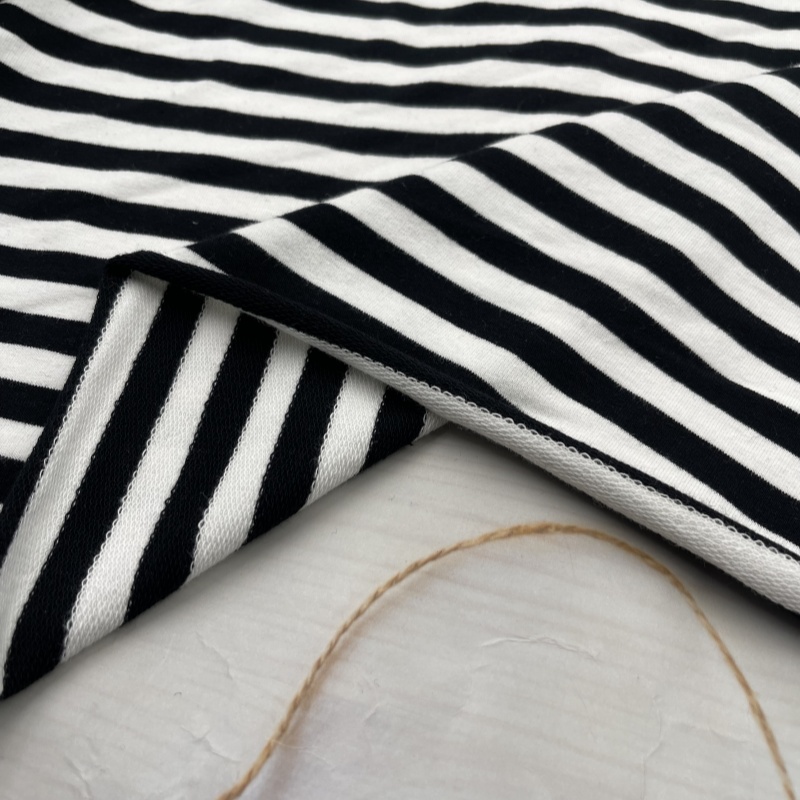 NEW ONE-CENTIMETER BLACK AND WHITE STRIPED TERRY KNIT STRETCH COTTON FABRIC SWEATSHIRT PULLOVER TRIPE FABRIC