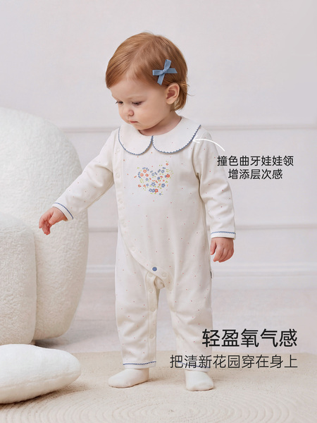 babylove【安心柔】女宝宝连体衣春秋季纯棉娃娃领衣服花开心语 — 5