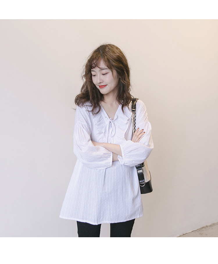 출산 셔츠 2022 여름 여성 중간 길이 임신 셔츠 긴팔 흰색 BABYDOLL 한국 스타일 루즈 탑