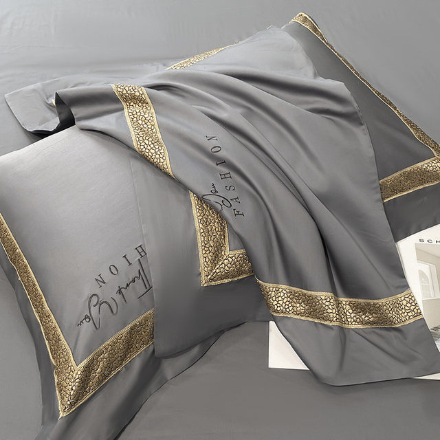 High-end light luxury 140s double strand long cotton embroidery four-piece set super soft pure cotton bed sheet household full quilt cover quilt cover