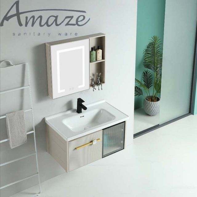 Space aluminum cabinet skin-sensing integrated basin intelligent bathroom storage cabinet ceramic integrated basin intelligent mirror cabinet combination bathroom cabinet