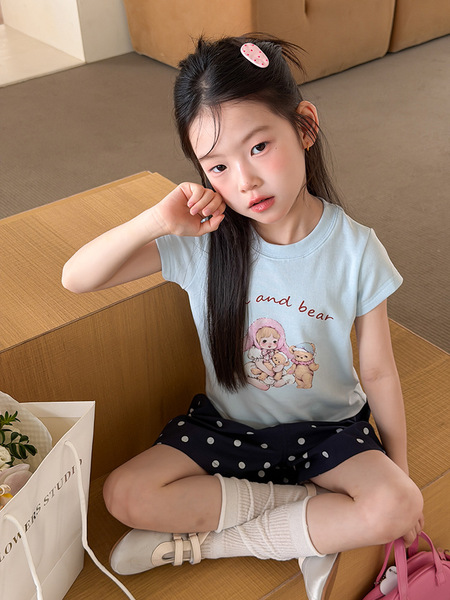 儿童夏季莱赛尔氨纶冰感甜辣风修身短款T恤女童卡通印花短袖上衣 — 4