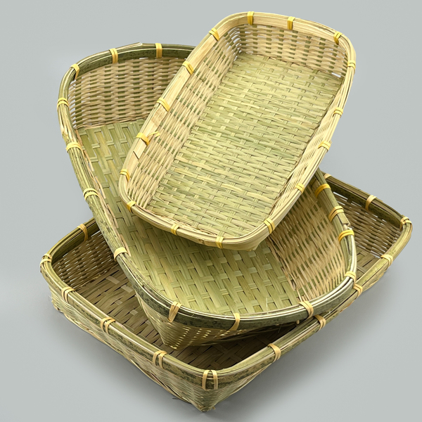 长方形竹编筐水果蔬菜竹制收纳篮餐厅明档展示装饰品海鲜牛头盆盘