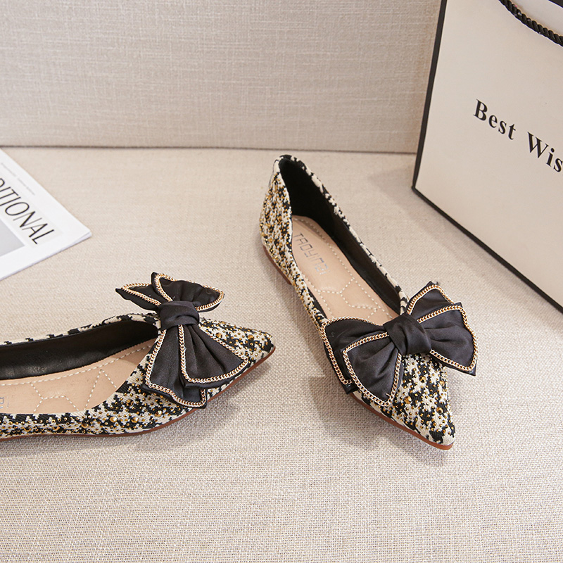MEILING FLAT SINGLE SHOES WOMENS 2024 SPRING NEW VERSATILE BOW POINTED TOE SHALLOW SOFT SOLE WORK SHOES WOMEN