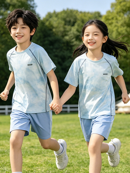儿童夏季速干套装冰丝运动服短袖短裤男女童大童青少年两件套夏装