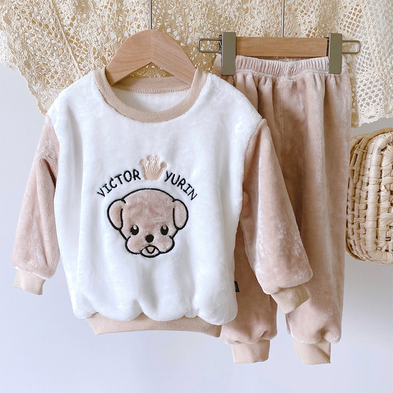 CHILDRENS PAJAMAS FLANNEL CORAL VELVET AUTUMN AND WINTER CARTOON KOREAN VERSION SPRING AND AUTUMN STYLE LOUNGEWEAR BABY BOYS GIRLS PAJAMAS