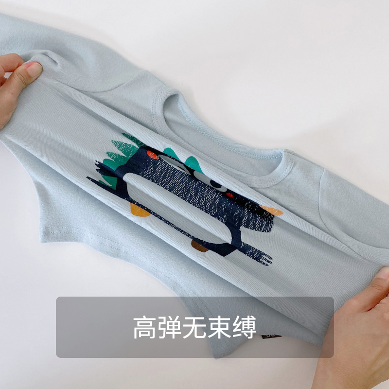 BOYS PAJAMAS PURE COTTON AUTUMN AND WINTER BRUSHED WOOL HIGH-WAISTED SPRING AND AUTUMN DINOSAURS THERMAL UNDERWEAR BABY CHILDRENS AUTUMN CLOTHES AND AUTUMN PANTS SET