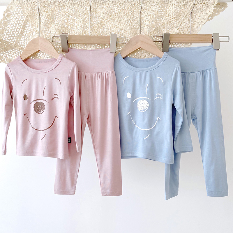 CHILDRENS PAJAMAS MODAL COTTON SILK HIGH-WAISTED BELLY PROTECTOR SPRING AND AUTUMN LONG SLEEVE THIN SUIT BOYS GIRLS BABY LOUNGEWEAR