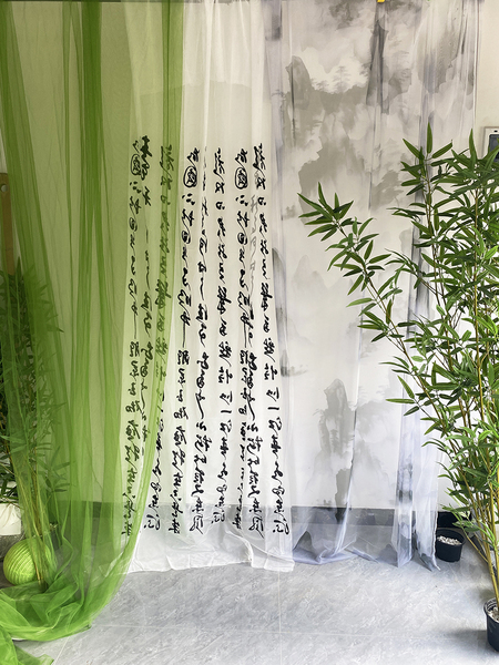 绿色渐变扎染纱幔网纱布料新中式古风婚庆背景装饰荷花节场景布置