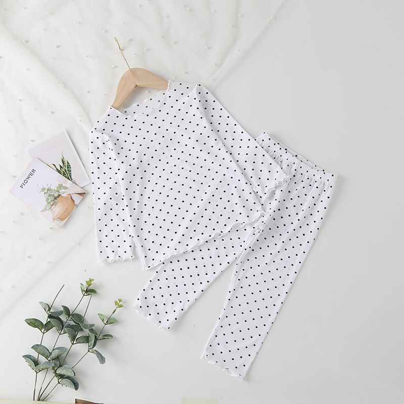 BABY PAJAMAS AUTUMN AND WINTER LONG-SLEEVED SUITS POLKA DOTS FOREIGN STYLE GIRLS TROUSERS TWO-PIECE HOME CLOTHES CHILDRENS AIR-CONDITIONED CLOTHES