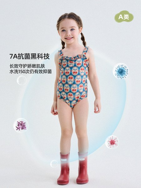允儿妈女童夏季速干花边泳衣 宝宝背心连体衣儿童夏天洋气泳装潮 — 3