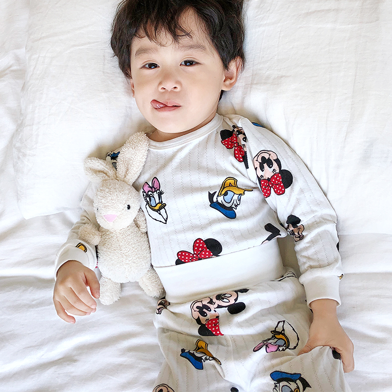 CHILDRENS PAJAMAS BOYS SPRING AND AUTUMN BABY GIRLS HIGH-WAISTED BELLY PROTECTION COLD PREVENTION COTTON AUTUMN CLOTHES AUTUMN PANTS HOME WEAR SETS