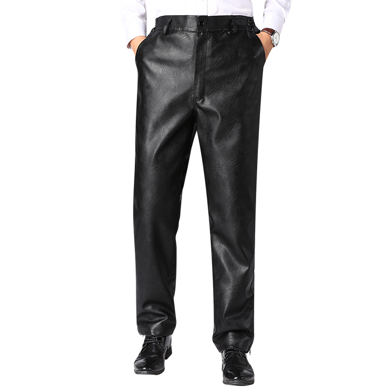 WINTER LEATHER LEATHER PANTS MENS COWHIDE VELVET THICKENED WATERPROOF AND OIL-PROOF HIGH-WAISTED LEATHER PANTS MOTORCYCLE CYCLING WARM COTTON PANTS
