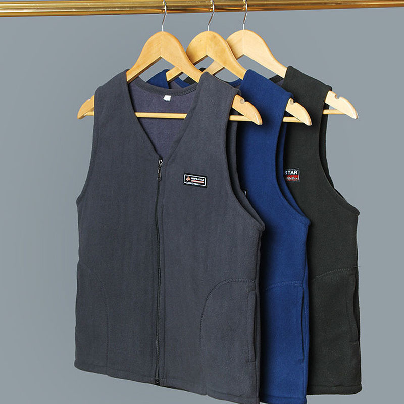 MIDDLE-AGED AND ELDERLY MENS VEST SPRING AUTUMN AND WINTER NEW LOOSE CASUAL HORSE CLIP SLEEVELESS SHOULDERED FLEECE FLEECE VEST JACKET