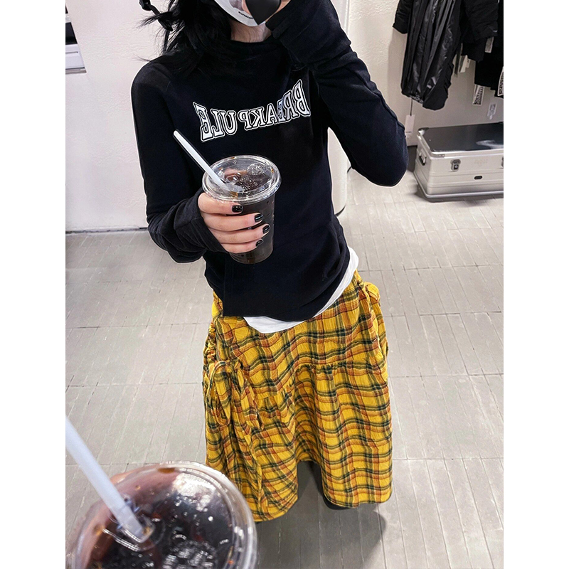 LAZY STYLE RETRO CONTRASTING CHECK SKIRT WOMENS SUMMER NEW HIGH-WAISTED SLIM TEMPERAMENT PLEATED STRAPPY SKIRT WOMEN