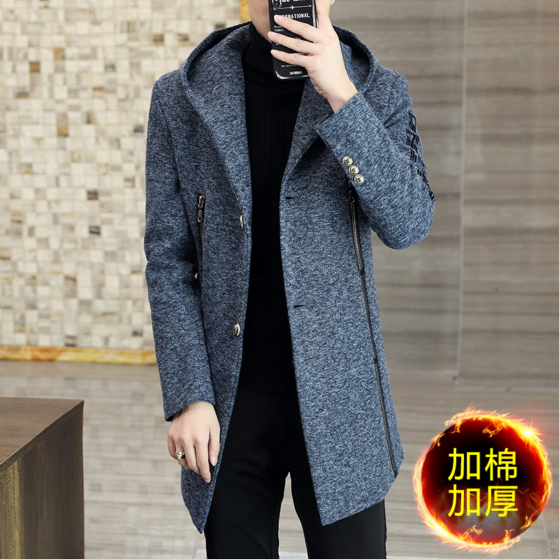 MENS TRENCH COAT MID-LENGTH TRENDY BRAND MENS 2024 NEW TRENDY WOOLEN COAT THICKENED HANDSOME AUTUMN AND WINTER COAT