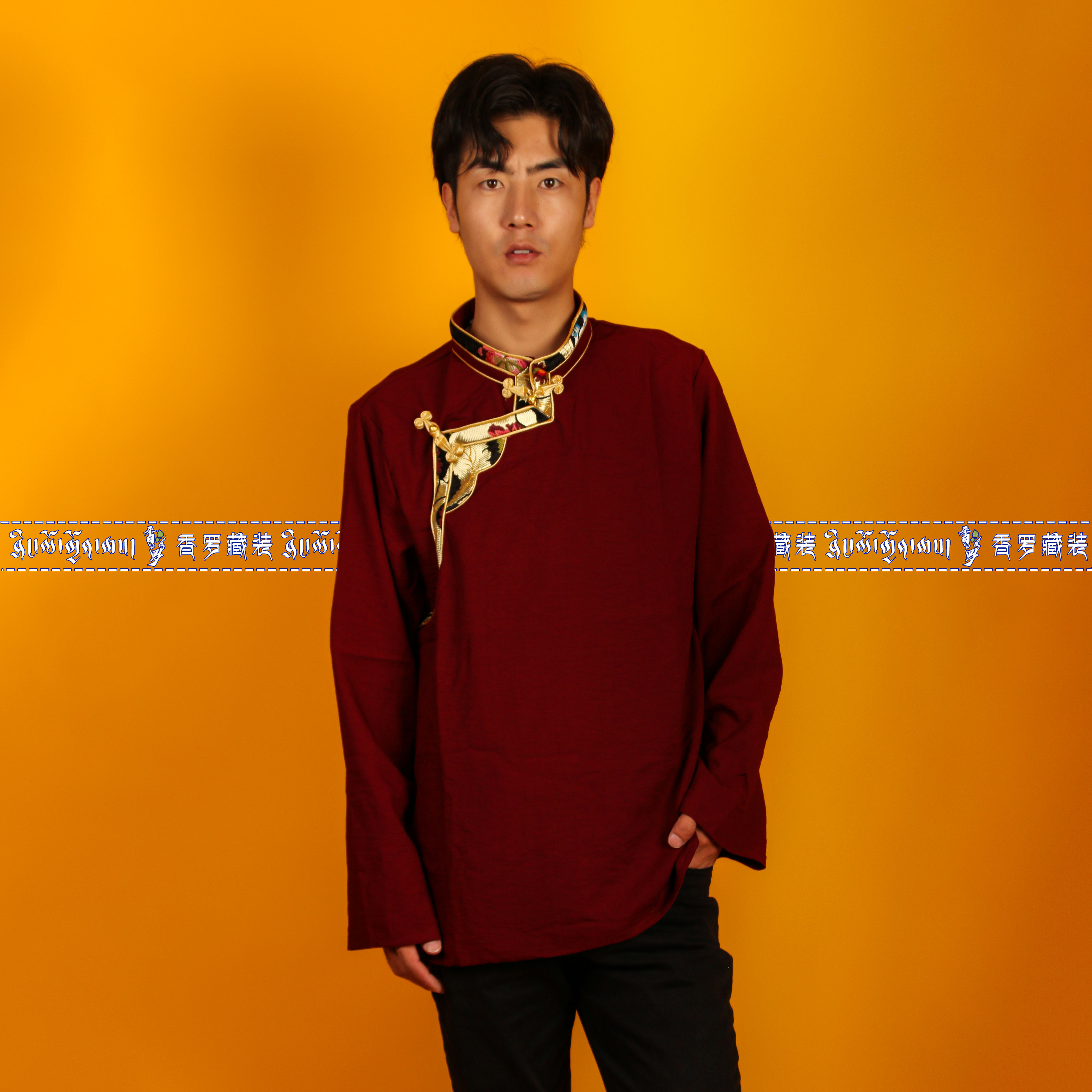 MENS TIBETAN COSTUMES NATIONAL COSTUMES DANCE COSTUMES COTTON EDGING CASUAL TIBETAN CLOTHES LHASA COSTUMES PAN BUCKLE LOOSE CLOTHES