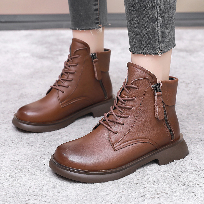 FLEECE OPTIONAL FASHION DOUBLE ZIPPER SOFT LEATHER BOOTS NON-SLIP SOFT SOLE RETRO BRITISH STYLE HOW TO WEAR IT IS TRENDY