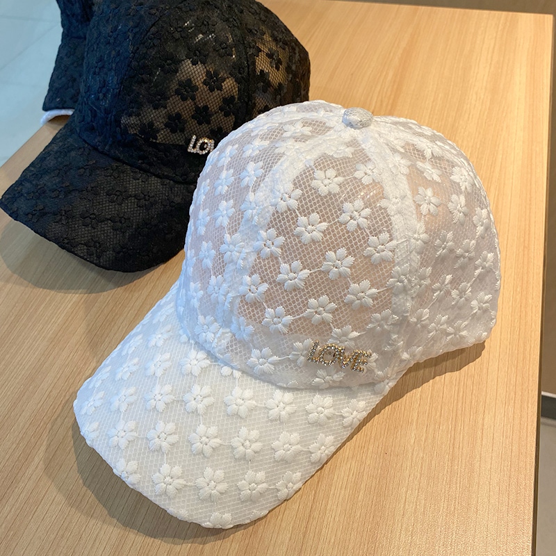 DILARA MAJE HAT WOMENS SUMMER CUT-OUT LACE FLOWER RHINESTONE LABEL CAP SUNSCREEN BASEBALL CAP