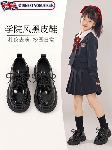 黑色小皮鞋女童学院风配裙子小黑皮鞋演出软底儿童女孩厚底增高夏