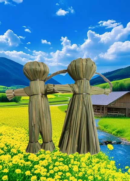 稻草人手工编织草编玩偶娃娃纯手工稻草人道具防鸟用园林园艺用品