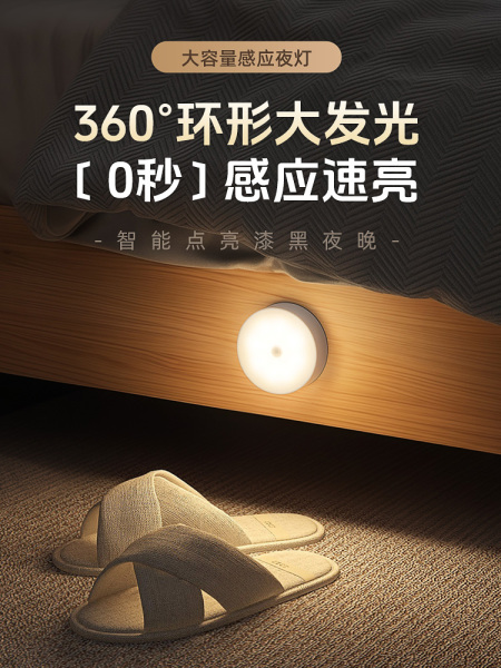 智能人体自动感应小夜灯磁吸充电大容量夜间起夜人来即亮人走即灭