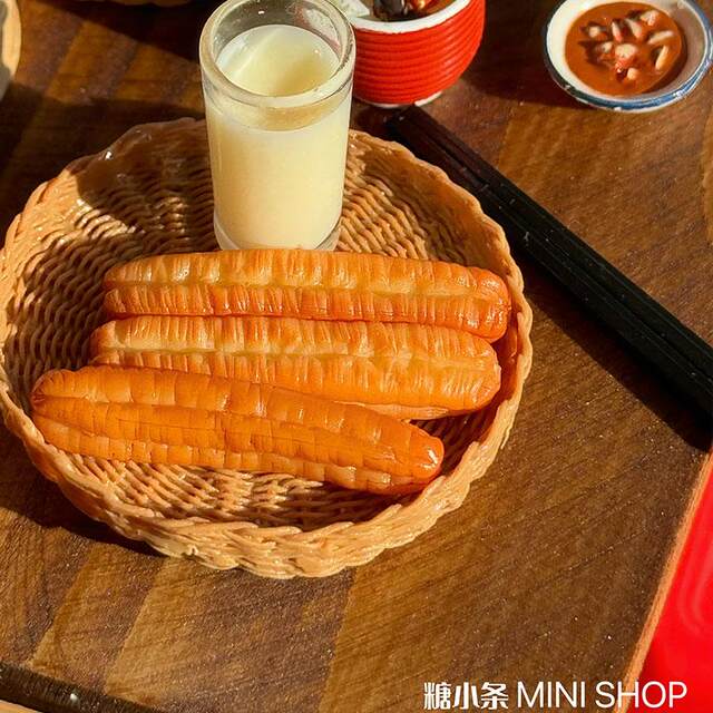 糖小条迷你豆浆油条微缩模型食玩馒头包子娃用早点摊场景道具