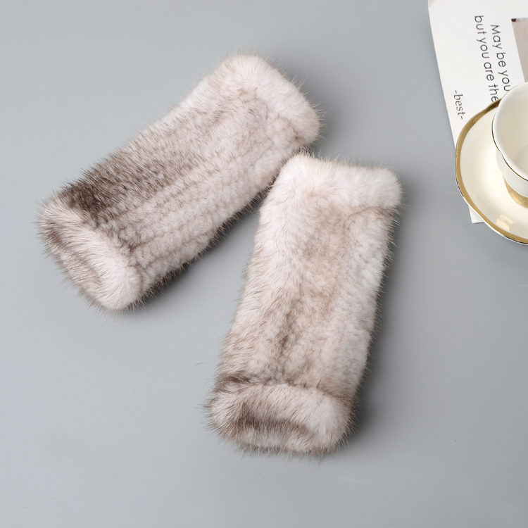 MINK FUR HAND-KNITTED FINGERLESS HALF-FINGER THICK WARM WINTER WRISTBAND MID-LENGTH GLOVES