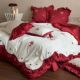 Love song French lace wedding four m piece set cotton rose embroidery Xinjiang cotton red wedding quilt cover bed sheet bed