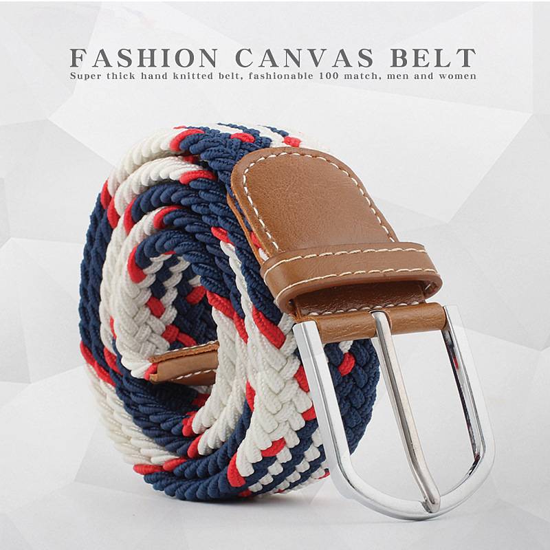 ELONGATED FASHION CASUAL STRETCH WOVEN ELASTIC WAISTBAND MENS STUDENT BELT NON-PERFORATED CANVAS WOMENS BELT