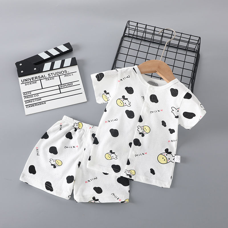 CHILDRENS SUMMER COTTON CARDIGAN SHORT SLEEVE PAJAMAS 0-3 YEARS OLD BABY BOY 1 GIRL 2 THIN BABY LOUNGEWEAR SET