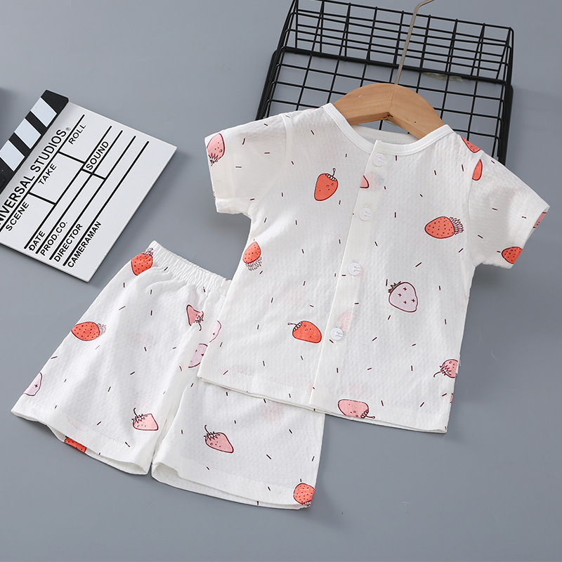 CHILDRENS SUMMER COTTON CARDIGAN SHORT SLEEVE PAJAMAS 0-3 YEARS OLD BABY BOY 1 GIRL 2 THIN BABY LOUNGEWEAR SET