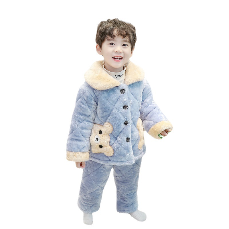 TWO-YEAR-OLD BABY BOY WINTER VELVET THICK LOUNGEWEAR 1 TO 3 YEARS OLD BOY 2 COTTON WARM 4 SMALL AND MEDIUM-SIZED CHILDRENS PAJAMA SET