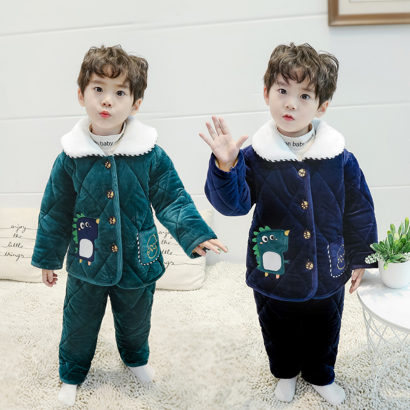 TWO-YEAR-OLD BABY BOY WINTER VELVET THICK LOUNGEWEAR 1 TO 3 YEARS OLD BOY 2 COTTON WARM 4 SMALL AND MEDIUM-SIZED CHILDRENS PAJAMA SET