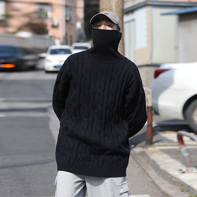 TRENDY BRAND TURTLENECK SWEATER MENS AUTUMN AND WINTER HANDSOME TWIST KNITWEAR INS TREND LOOSE SOLID COLOR BOTTOM LINE CLOTHES TIDE