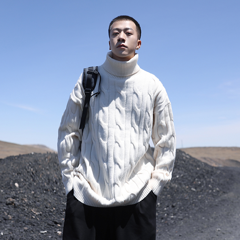 TRENDY BRAND TURTLENECK SWEATER MENS AUTUMN AND WINTER HANDSOME TWIST KNITWEAR INS TREND LOOSE SOLID COLOR BOTTOM LINE CLOTHES TIDE