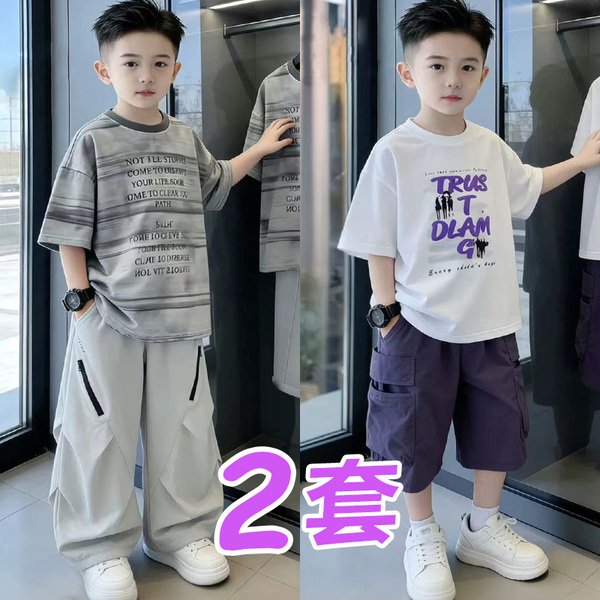 男童短袖t恤套装2026新款炸街痞帅儿童夏装男孩童装大童夏两件套 — 5