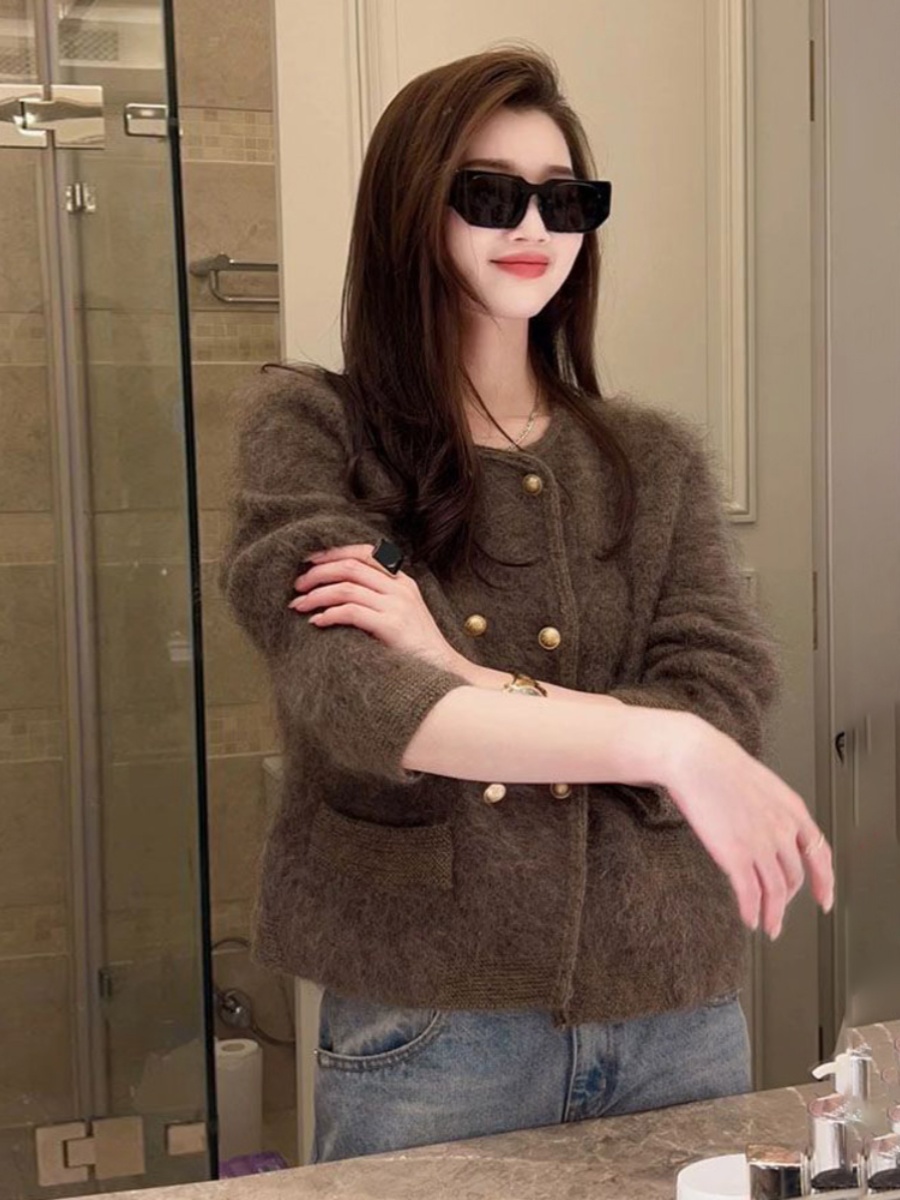 2024 NEW STYLE LAZY STYLE PINK RACCOON FLEECE MILK FUFU SWEATER KNITTED CARDIGAN JACKET WOMENS AUTUMN AND WINTER