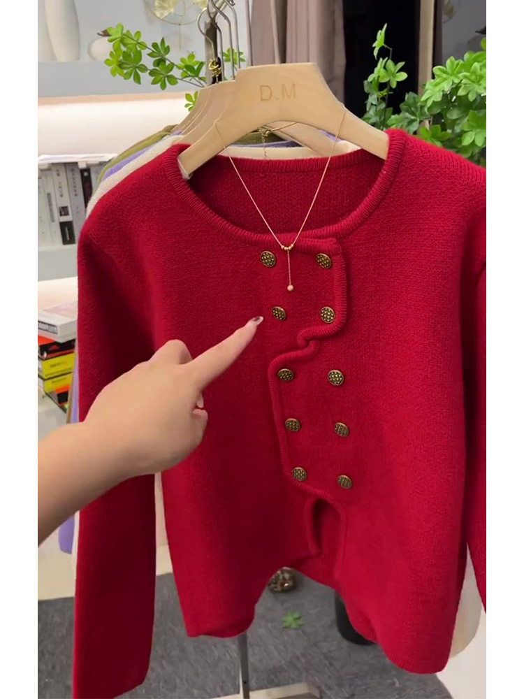 2024 AUTUMN AND WINTER NEW PRO-CHILD CLOTHES CHRISTMAS AND NEW YEAR RED HIGH-END SENSE SUPER GOOD-LOOKING SWEATER JACKET KNITTED CARDIGAN