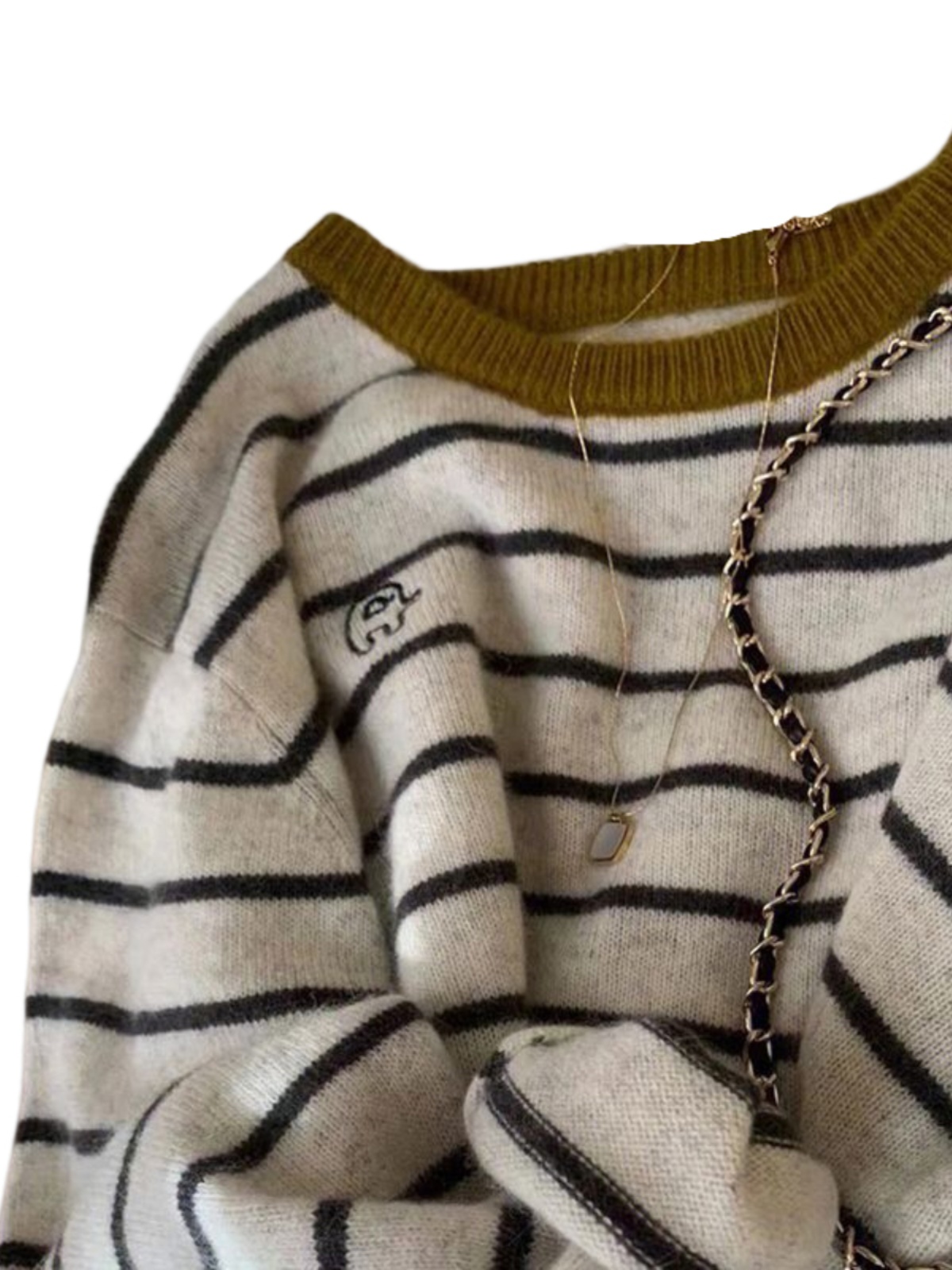 FALL|WINTER WOMENS 2024 NEW JAPANESE LAZY RETRO RACCOON FLEECE BLACK AND WHITE STRIPED CREW NECK UNDERNEATH SWEATER BASE LAYER