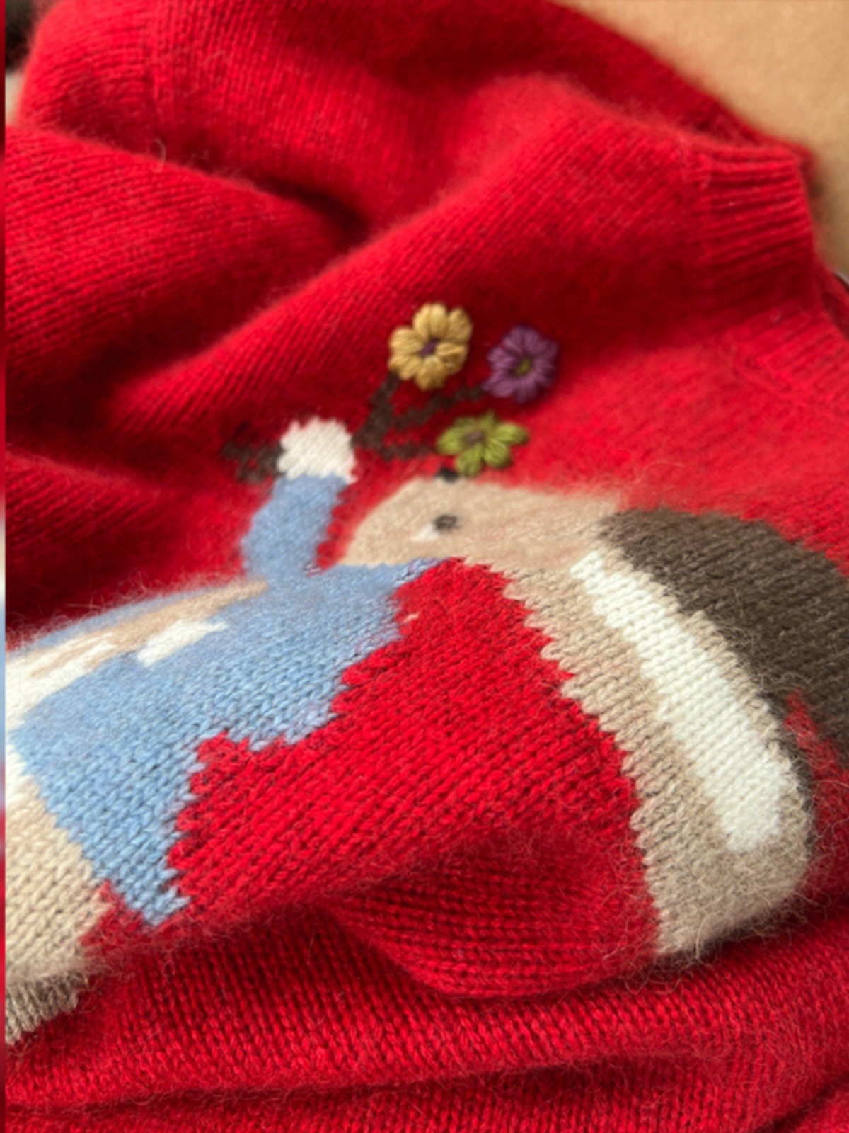 AUTUMN AND WINTER 2024 HIGH-END DESIGN SENSE FRIED STREET LAZY WIND EUROPEAN GOODS RACCOON VELVET NEW YEAR NATAL YEAR RED SWEATER GIRL