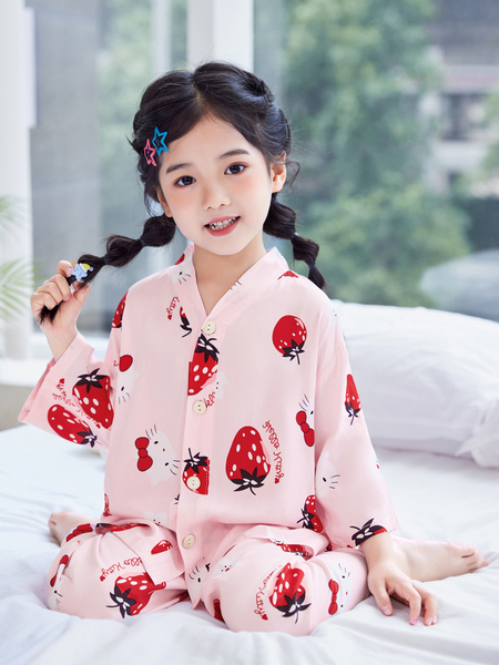 夏季薄款儿童棉绸睡衣七分袖家居服套装简约宝宝男童女童中大童 — 3