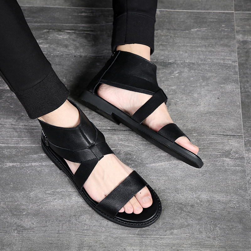 SUMMER NEW ROMAN SANDALS HIGH TOP LEATHER SANDALS MENS PREMIUM GENUINE LEATHER CUTOUT YOUTH BEACH SHOES CASUAL MENS SHOES