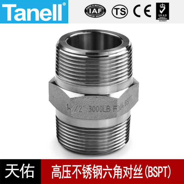 六角对丝BSPT耐210KG高压管件3000LB双头304316L内接天佑管业1183